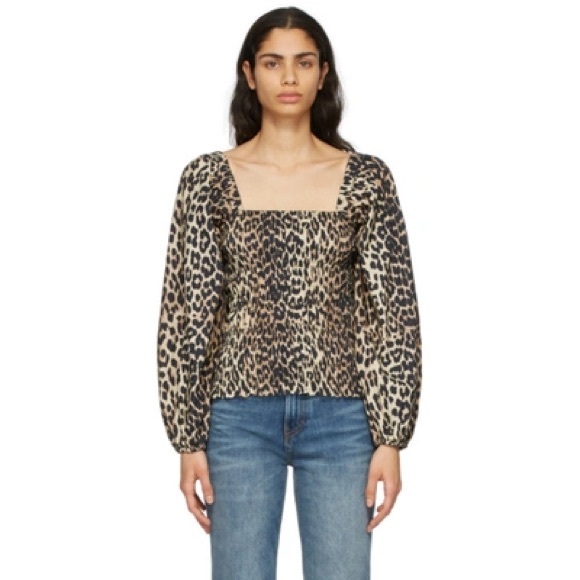 Ganni Leopard Poplin Top - Picture 2 of 5